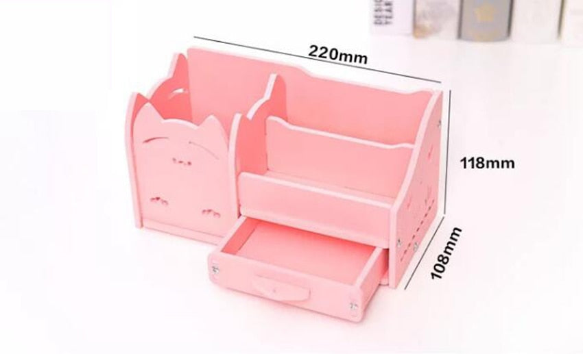 Pink Neko Cat Desktop Organizer Dimensions-