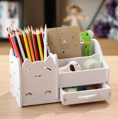 White Neko Cat Desktop Organizer-