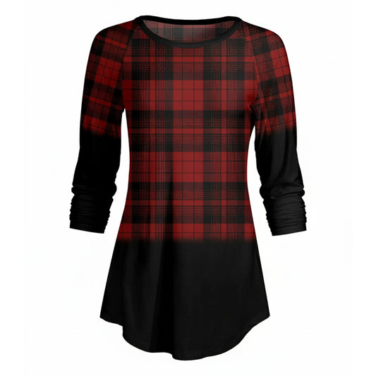 Lily by Firmiana Women’s ¾ Sleeve Scoop Neck Tunic Top Red & Black Plaid Holiday
