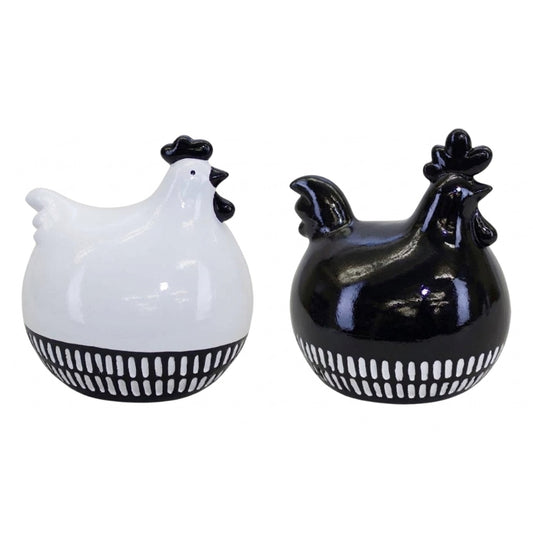 Melrose International Modern Black and White Chicken Decor (Set of 2)