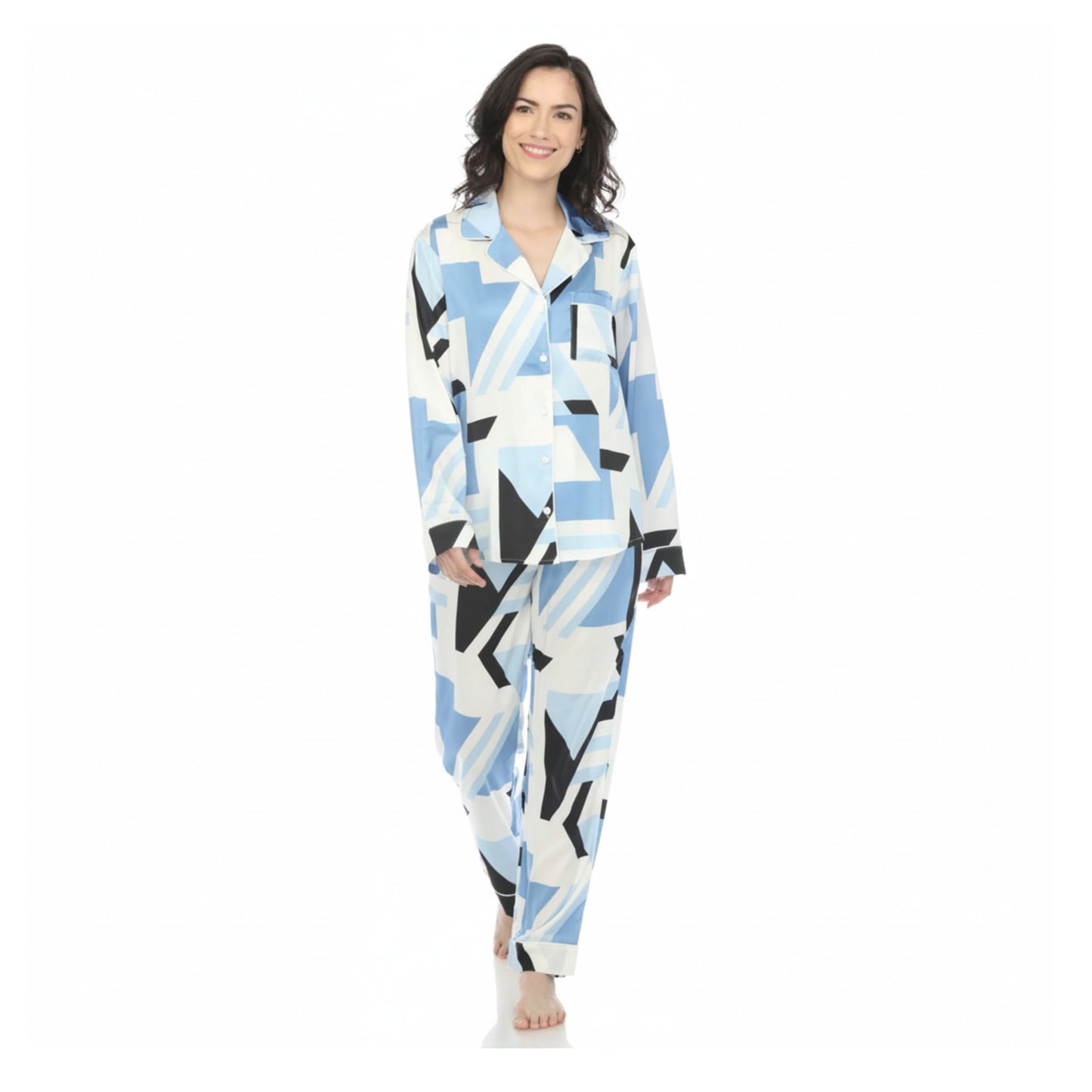 White Mark Women's Printed Satin Pajama Set