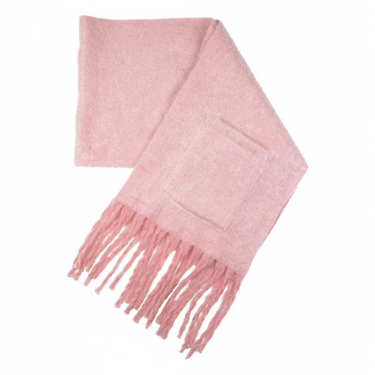 Sprigs Oversized Fringe Scarf w/ Pockets- Pink/Cream