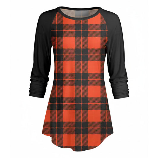 Lily by Firmiana Women’s ¾ Sleeve Scoop Neck Tunic Top Buffalo Plaid Halloween