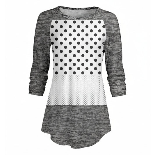 Lily by Firmiana Women’s ¾ Sleeve Scoop Neck Tunic Top Black & White Dot Patchwork