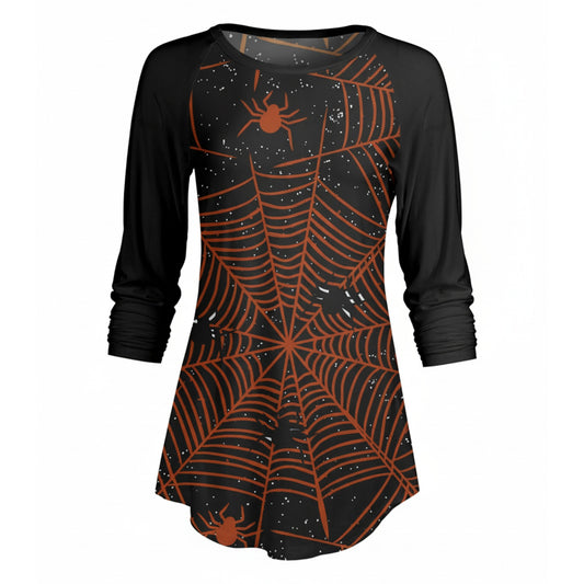 Lily by Firmiana Women’s ¾ Sleeve Scoop Neck Tunic Top Halloween Spider Web