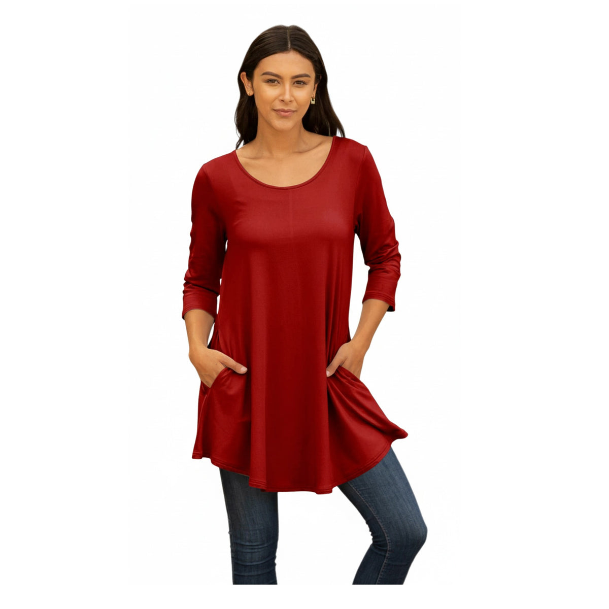 Lily by Firmiana Women's Round Hem Tunic with ¾ Length Sleeves and Sid ...