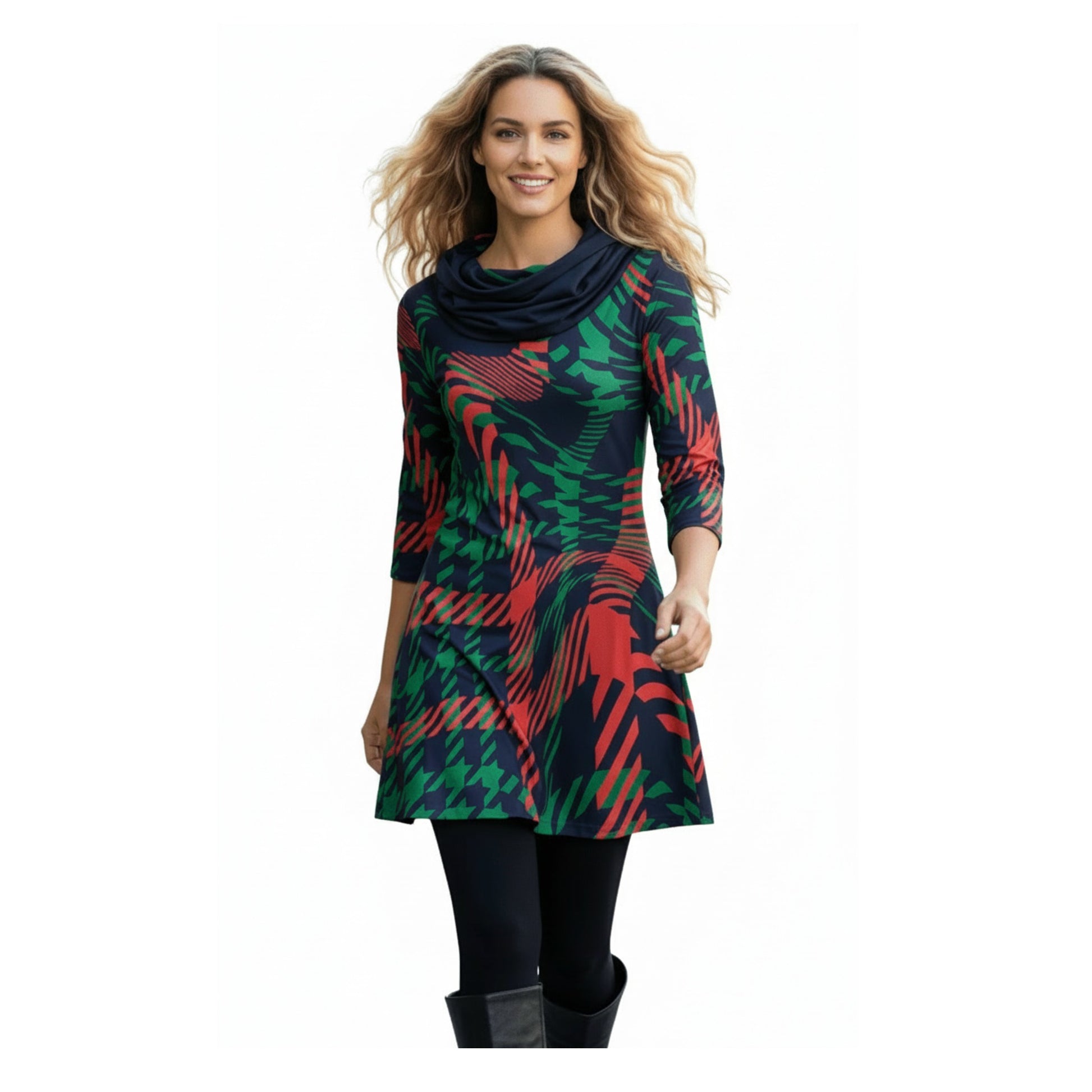 Lily by Firmiana Womens Long Sleeve Cowl Neck Plaid Tunic Dress Green & Red Plaid Green & Red Plaid / L Lily by Firmiana Womens Long Sleeve Cowl Neck Plaid Tunic Dress Green & Red Plaid Green & Red Plaid / L