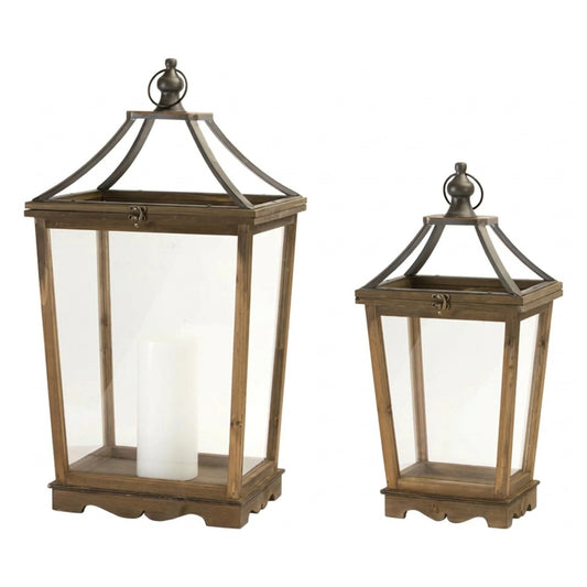 Melrose International Natural Wooden Lantern with Open Top (Set of 2)