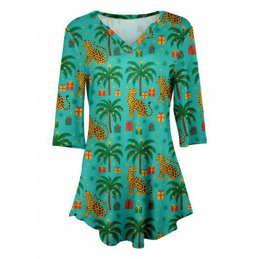 Lily by Firmiana Women’s Blue & Yellow Palm Tree Holiday Print