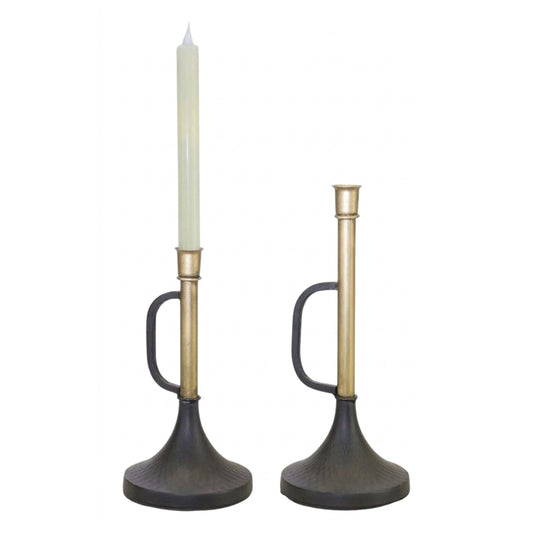 Melrose International Metal Trumpet Taper Candle Holder (Set of 2)