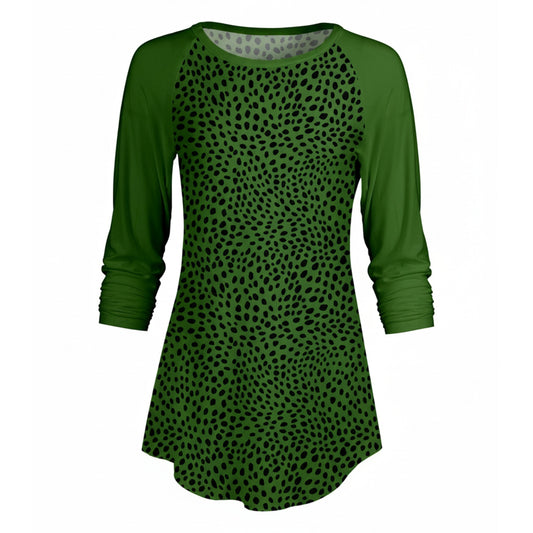 Lily by Firmiana Women’s ¾ Sleeve Scoop Neck Tunic Top Green Animal Print