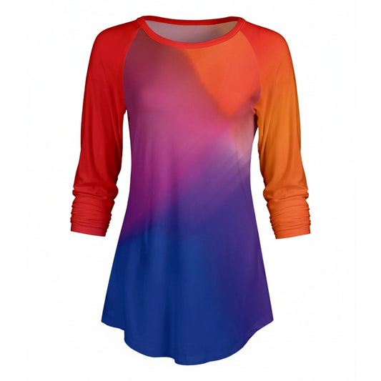 Lily by Firmiana Women’s ¾ Sleeve Scoop Neck Tunic Top Red & Blue Ombre Fade