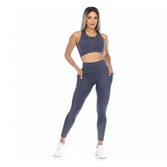 White Mark Women's Racer Back Sports Bra & Mesh Leggings Set
