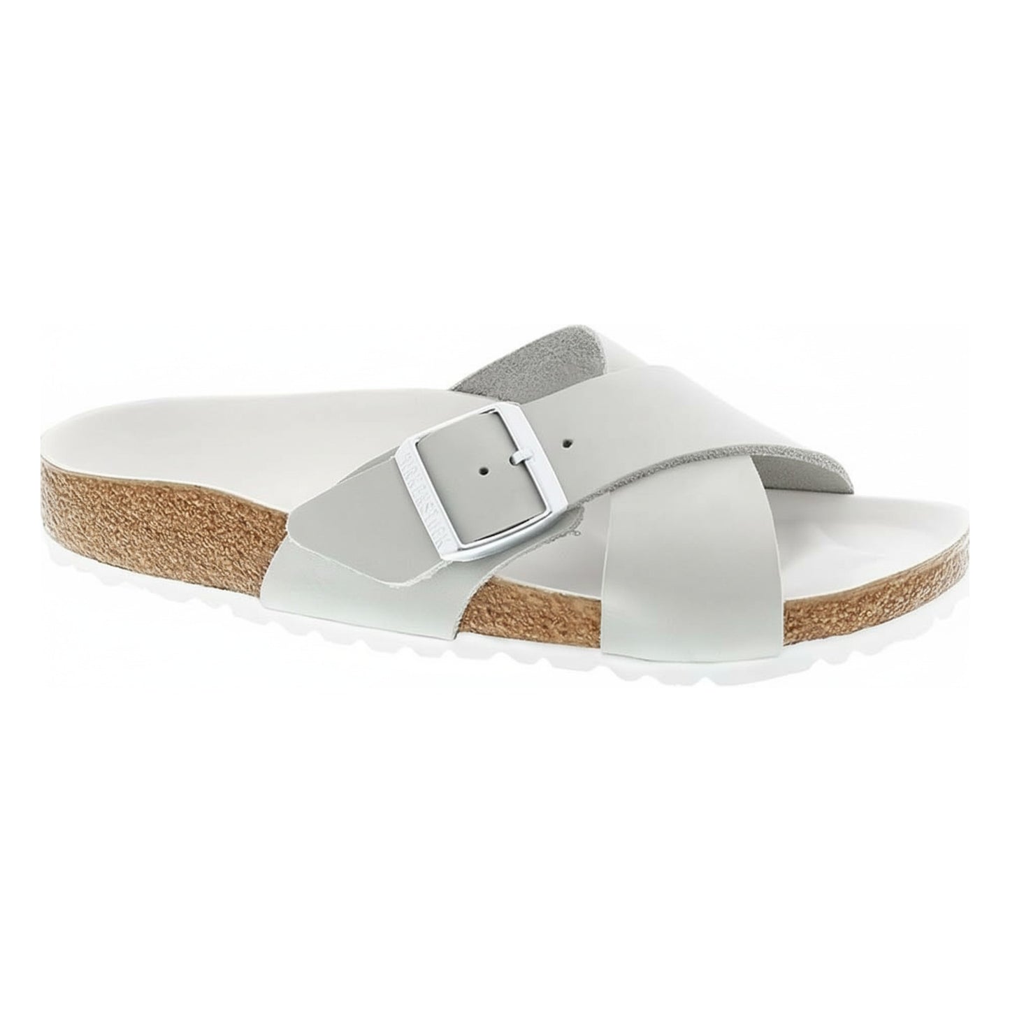 Birkenstock Women's Siena Big Buckle Suede Leather Washed Metallic White Sandals