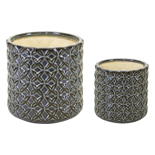 Melrose International Geometric Pattern Ceramic Pot (Set of 2)