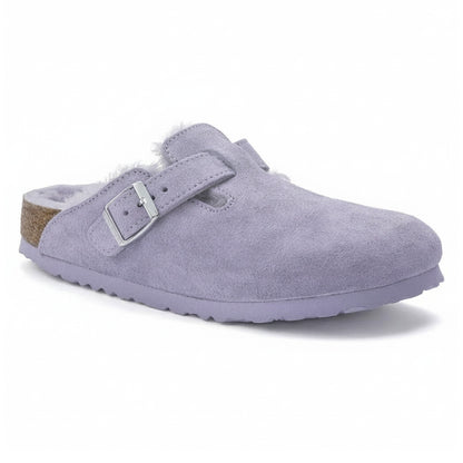 Birkenstock Boston Shearling Suede Leather Coated Purple Fog