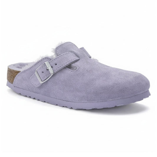 Birkenstock Boston Shearling Suede Leather Coated Purple Fog