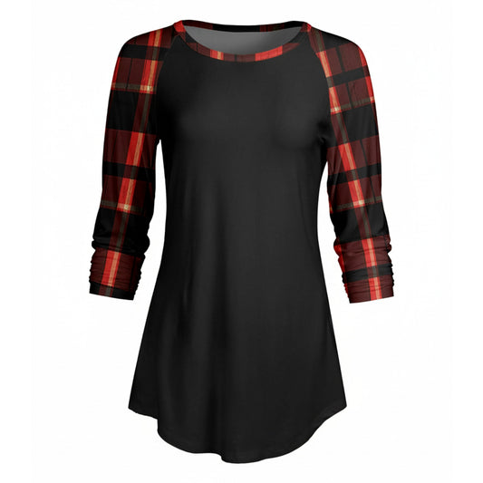Lily by Firmiana Women’s ¾ Sleeve Scoop Neck Tunic Top Buffalo Plaid Red Sleeve