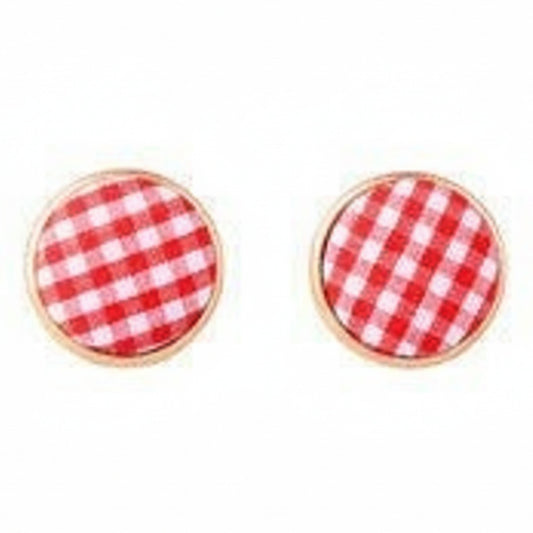 Don’t AsK Red Gingham Circular Stud Earrings – Buffalo Check Studs