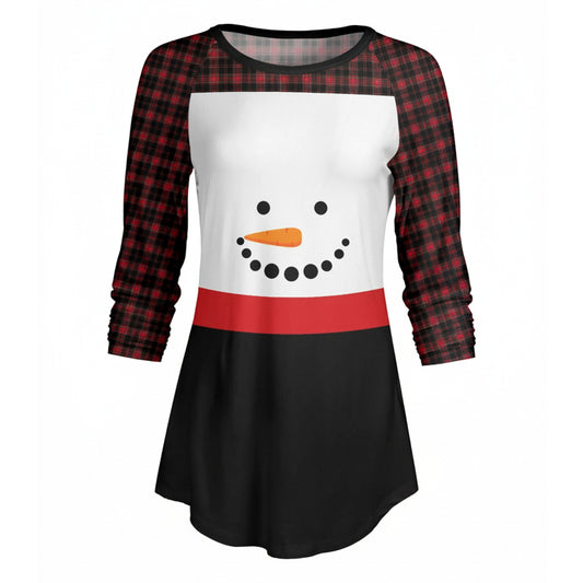 Lily by Firmiana Women’s ¾ Sleeve Scoop Neck Tunic Top Black & White Snowman Tunic