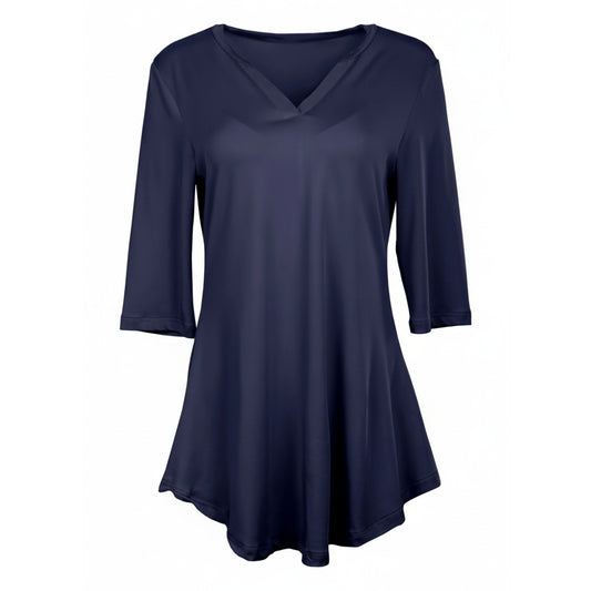 Lily by Firmiana Women's 3/4 Sleeve Notch Neck Tunic Solid Navy