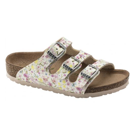 Birkenstock Florida Kids Vegan Nubuck Leather Watercolor Flower White