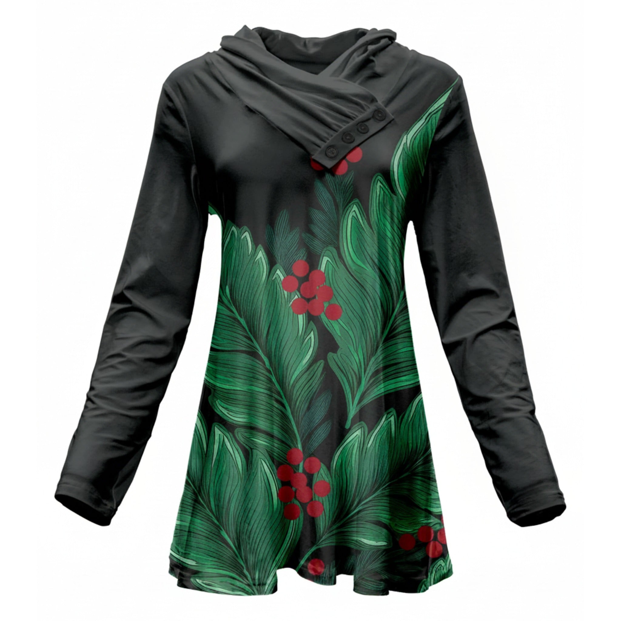 TUNIC　フラワープリント長袖 Lily by Firmiana Women's Long Sleeve Cowl Neck Tunic with Pockets