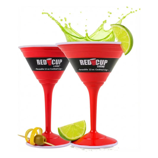 Reusable Red Plastic Cocktail Glasses with Stem, 12oz, Unique Drinking Glasses for Parties, Durable Champagne Flutes, Sturdy Stem Glass for Wine, Elegantes Copas De Vino, Pack of 2