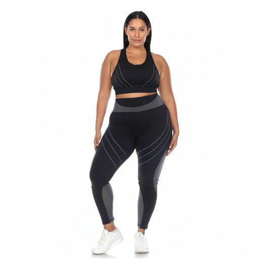 White Mark Plus Size Cut Out Back Mesh Sports Bra & Leggings Set