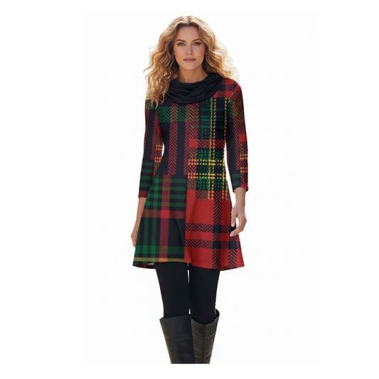 Lily by Firmiana Women’s Long Sleeve Cowl Neck Plaid Tunic Dress Red & Black Plaid Cowl Neck Tunic Dress