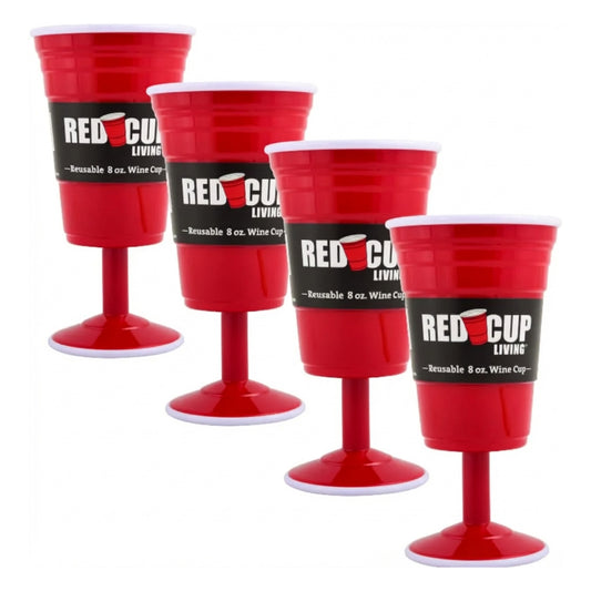 Reusable Red Plastic Wine Glasses with Stem, 8 Oz Set of 4, Unique Heavy-Duty Drinking Glasses for Parties, Durable Champagne Flutes, Cute Sturdy Big Grip Cups Stem Glass for Wine, Elegantes Copas De Vino