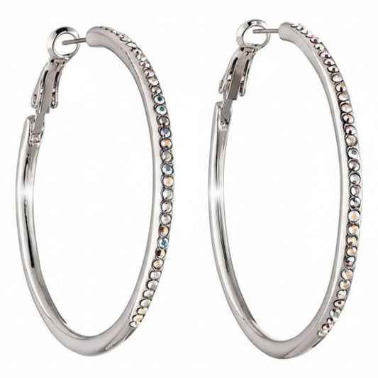 Silver Aurora Borealis Swarovski Crystal Earrings – Classis Hoop Earrings With Clear Swarovski Crystals