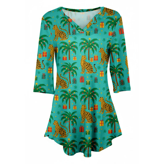 Lily by Firmiana Women’s  Blue & Yellow Palm Tree Holiday Print
