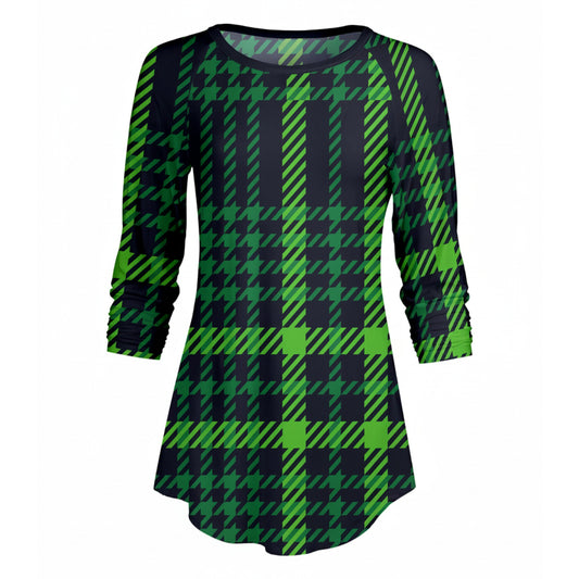 Lily by Firmiana Women’s ¾ Sleeve Scoop Neck Tunic Top Green Plaid