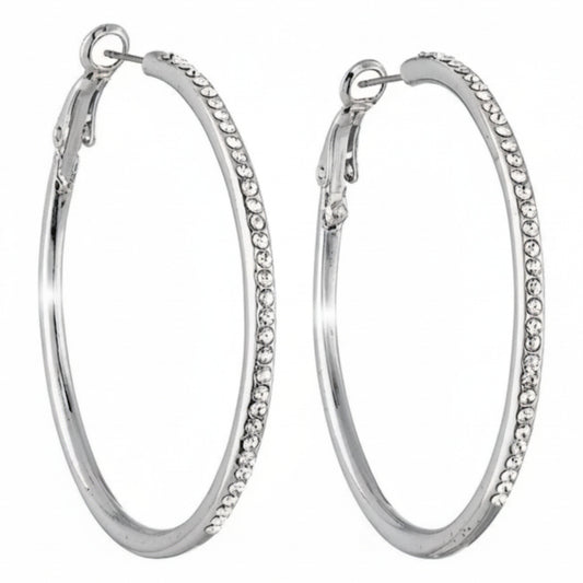 Silver Clear Swarovski Crystal Earrings – Classis Hoop Earrings With Clear Swarovski Crystals