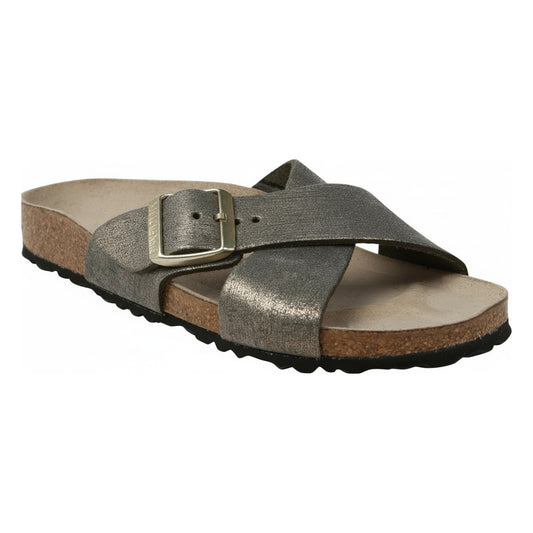 Birkenstock Women's Siena Big Buckle Suede Leather Washed Metallic Stone Gold Sandals