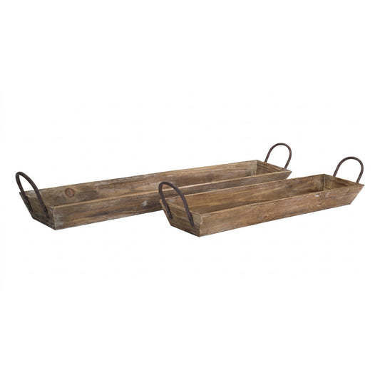 Melrose International Wooden Tray with Handles (Set of 2)