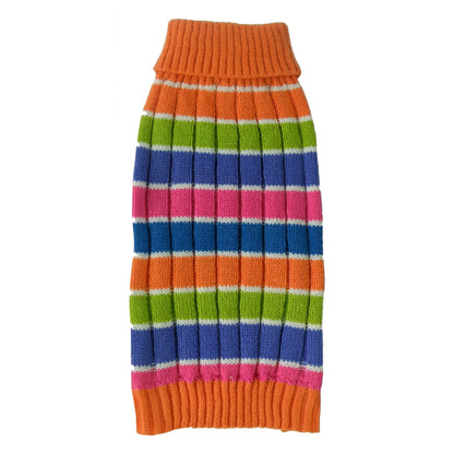 Pet Life Tutti-Beauty Rainbow Heavy Cable Knitted Ribbed Designer Turtle Neck Dog Sweater