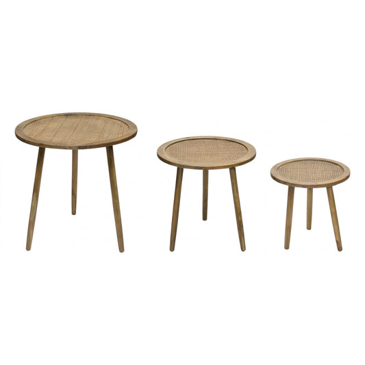Melrose International Rattan Wood Accent Table (Set of 3)
