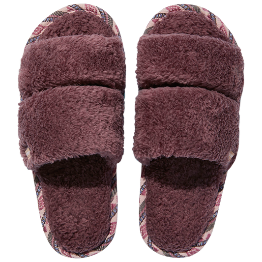 Feelgoodz Womens Equinox Sherpa Double Strap Slipper (Mulberry, Medium)