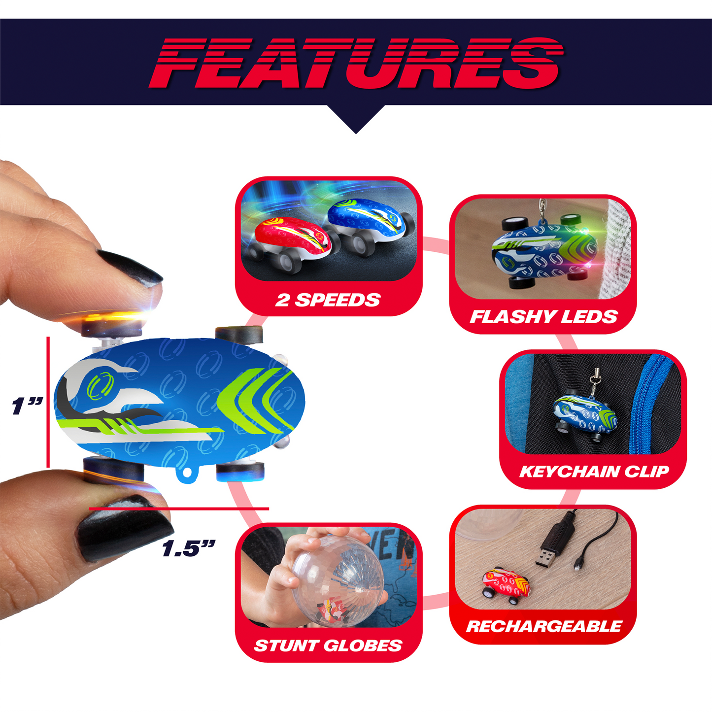 USA Toyz Whipz Micro Racers Toy Cars (Glow in the Dark)