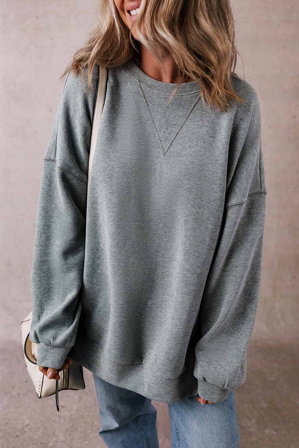 Rorivina Drop Shoulder Oversized Sweatshirt - Medium Gray / L - 12/14