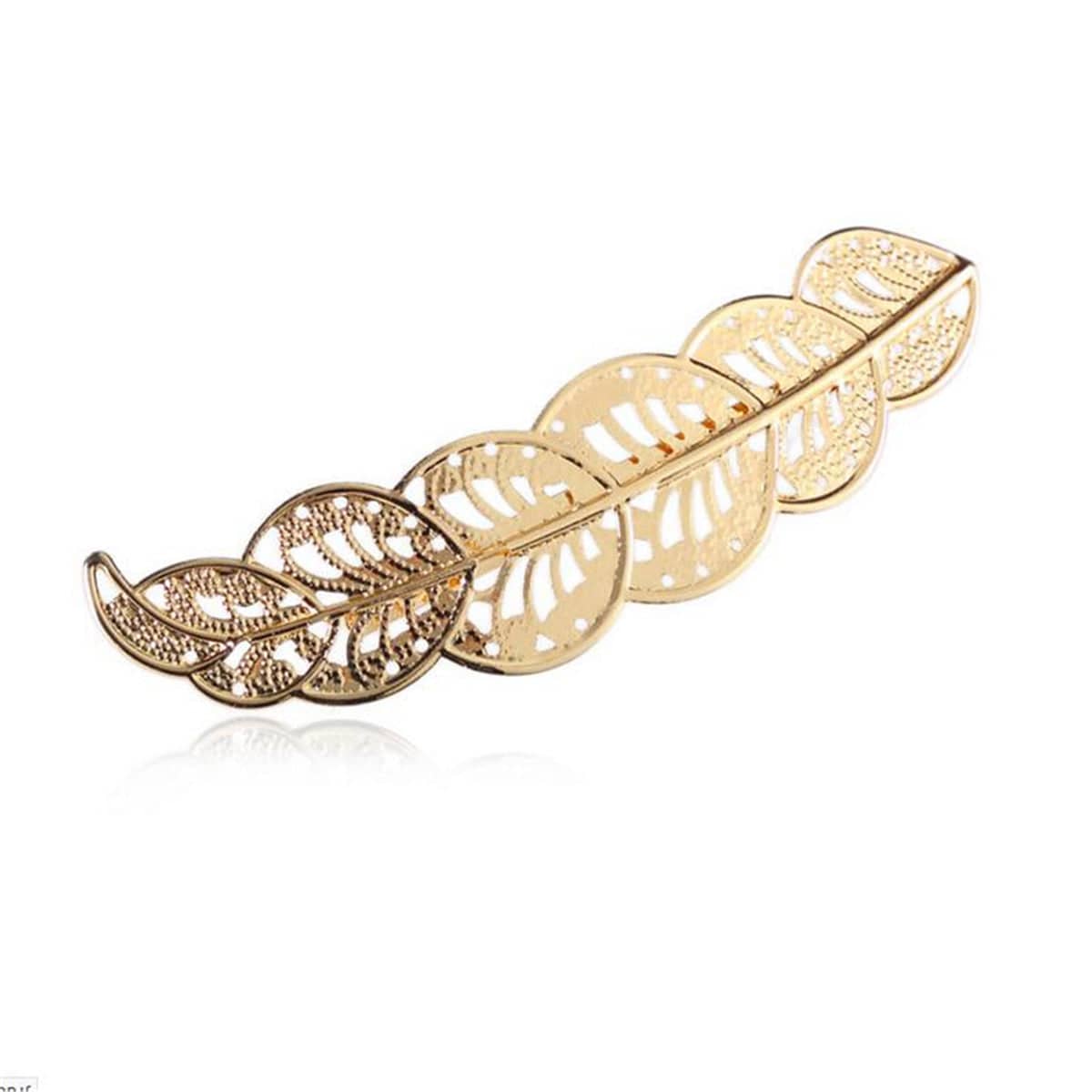 Goldtone Textured Open-Leaf Hair Clip