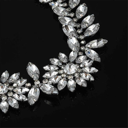 Crystal & Silvertone Marquise Flower Statement Necklace