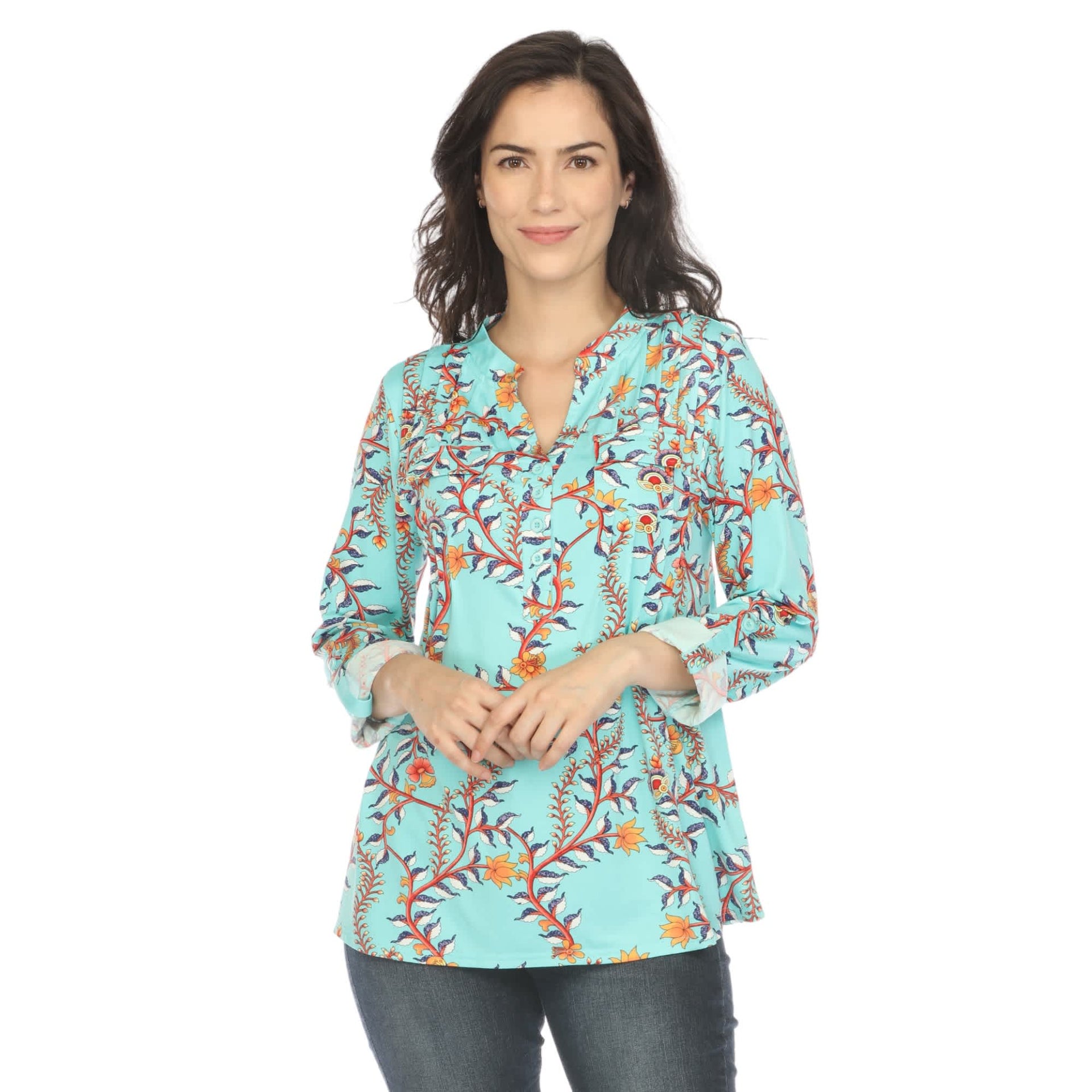 Roper® Women's Paisley Print Long Sleeve Thigh Length Tunic Top