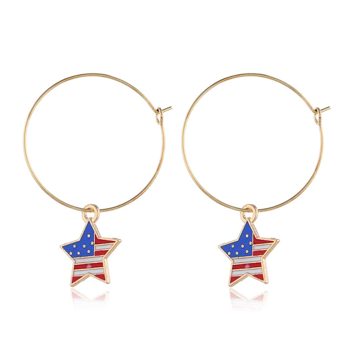 Goldtone American Flags Star Necklace & Earring Set