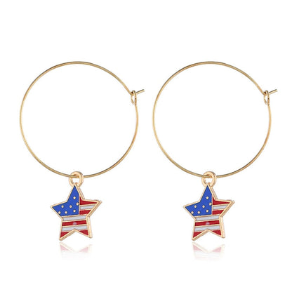 Goldtone American Flags Star Necklace & Earring Set