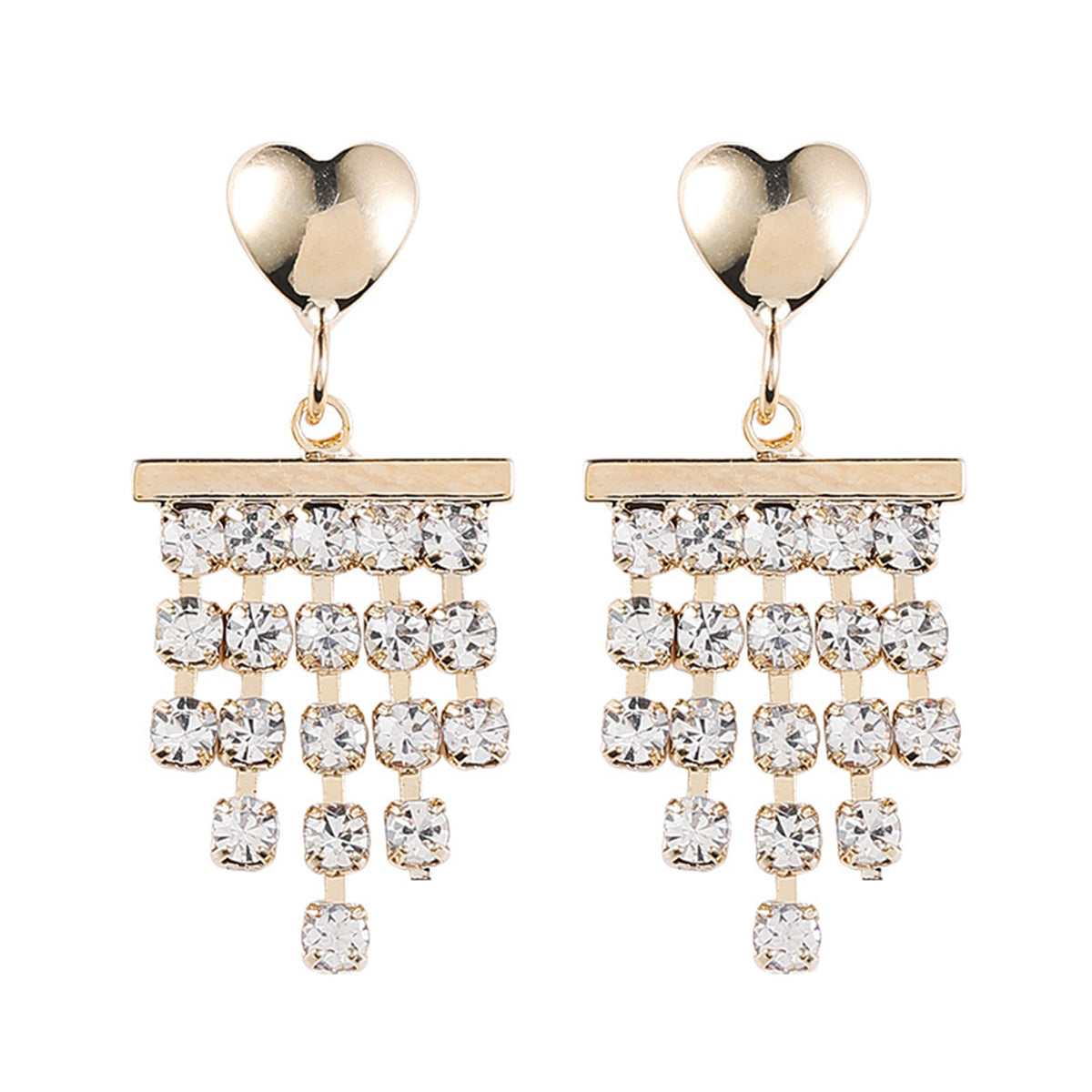 Cubic Zirconia & Goldtone Heart Tassel Drop Earrings-2