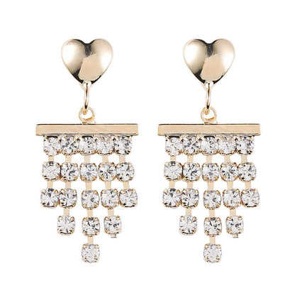 Cubic Zirconia & Goldtone Heart Tassel Drop Earrings-2