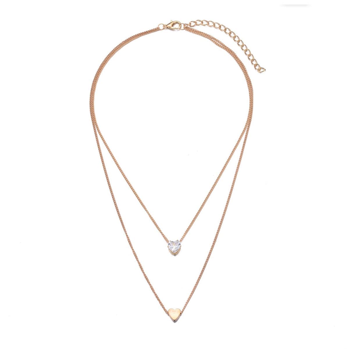 Cubic Zirconia & Goldtone Heart Double Pendant Necklace